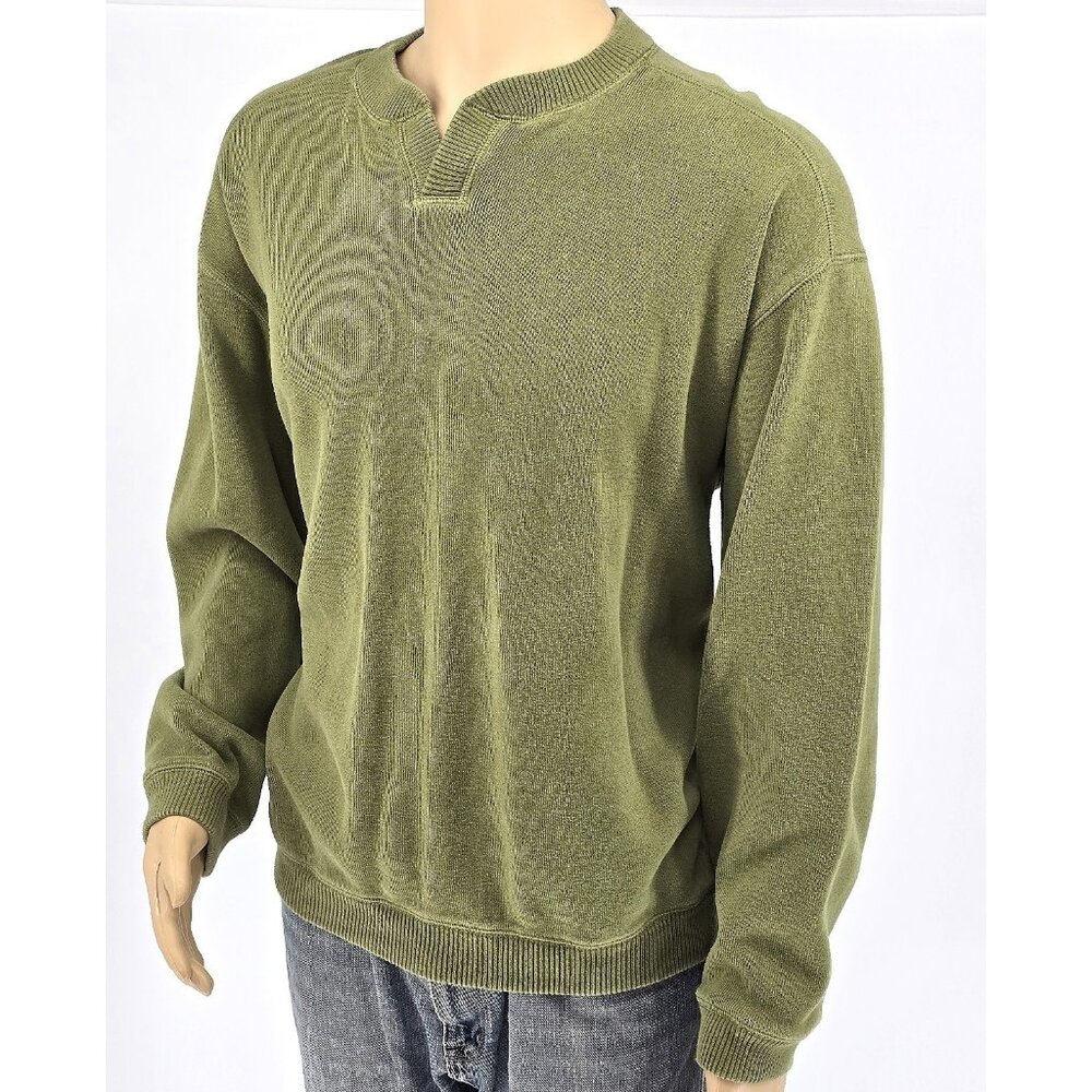 TOMMY BAHAMA Kiwi‎ Green Cotton Knit Pullover V-Neck Sweater Men's L